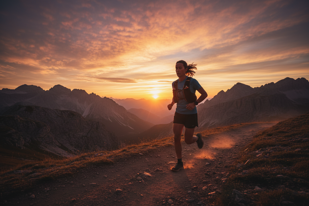 trail runner on sunset